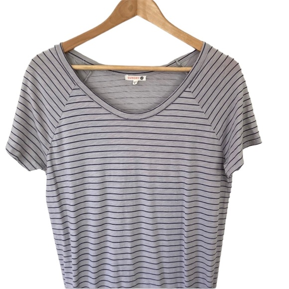 Sundry Striped Gray Dress Jersey Drawstring Waist Pockets Women’s Size M Comfy - Picture 3 of 9